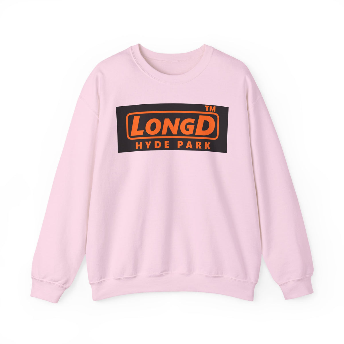 LongD Hyde Park logo orange (FE7518) on Black (000000) (Halloween colors) crewneck sweatshirt