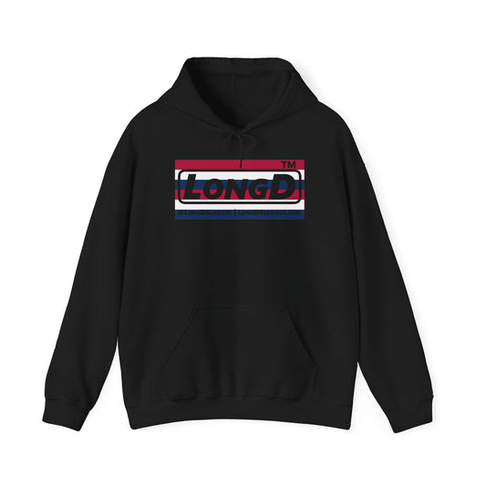 LongD® negative horizontal 6-striped tag-domain logo hoodie (patriotic colors)