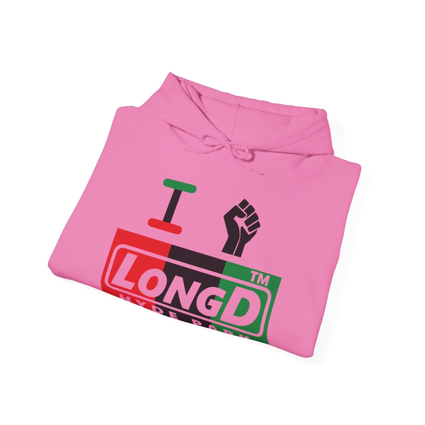 I fist LongD® negative vertical 3-striped Hyde Park logo Hoodie (Juneteenth colors)