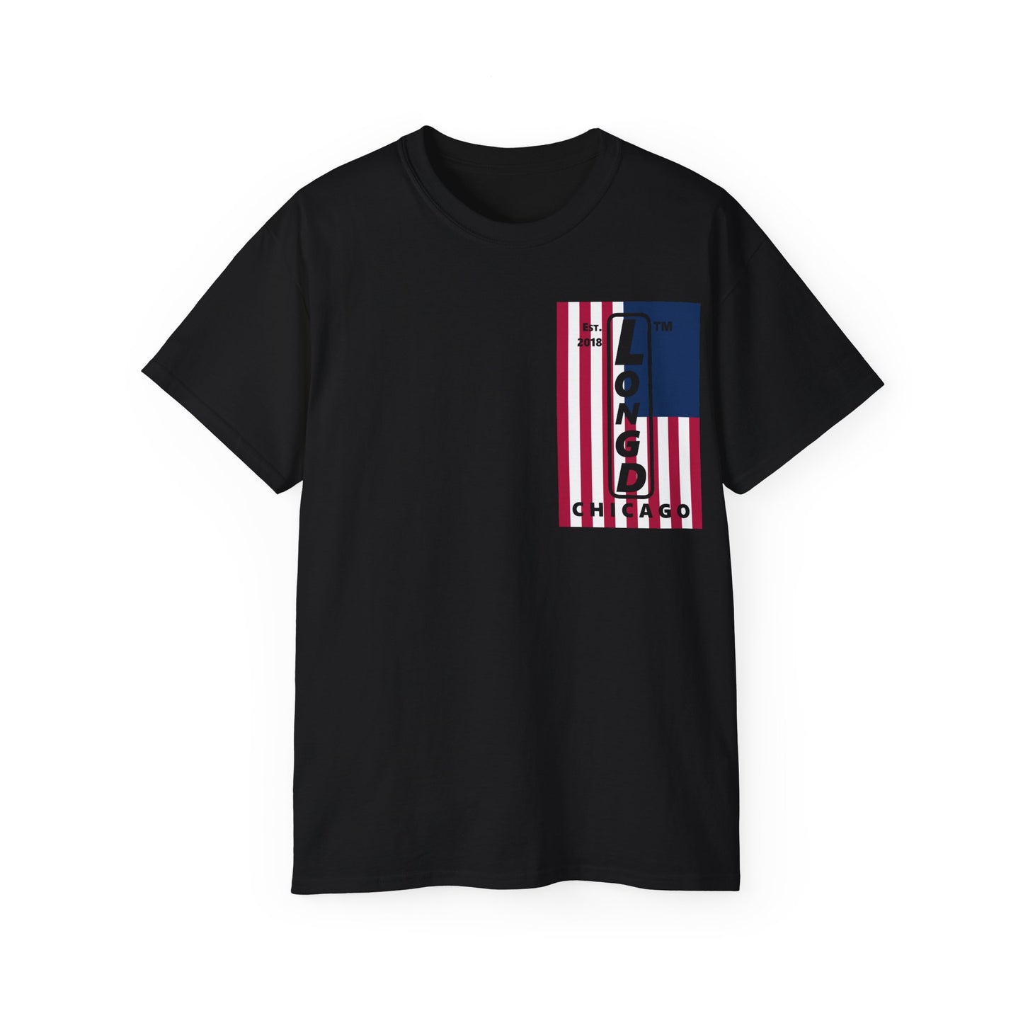 LongD cotton tee negative cropped flag single-breasted front-back Chicago upright logo (Patriotic colors)