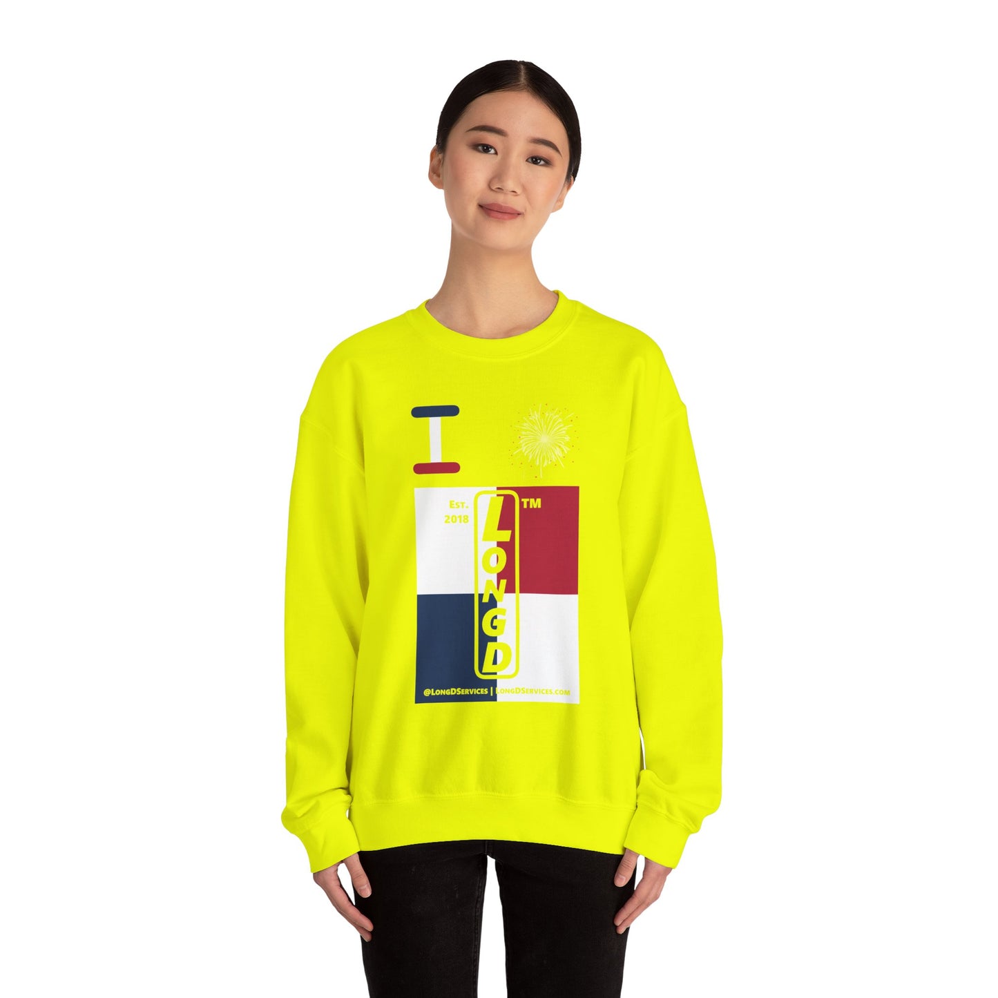 I Burst LongD negative quarters tag-domain upright logo crewneck sweatshirt