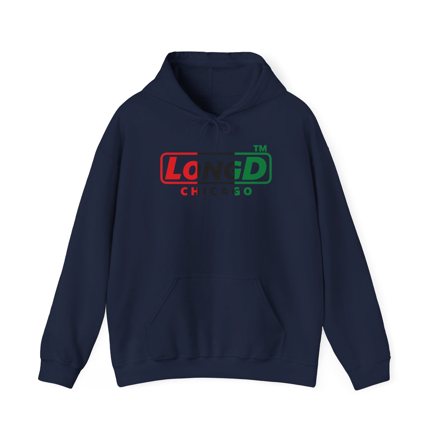 LongD® positive vertical 3-striped Chicago logo Hoodie (Juneteenth colors)