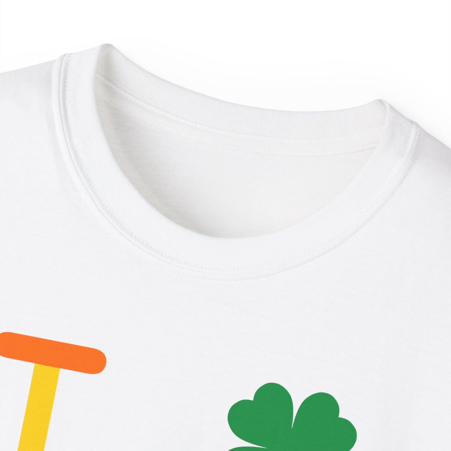 I Clover LongD® Logo Cotton Tee (St. Patrick's Day -Irish Green, Golden Yellow and Irish Orange negative thirds with 4-leaf clover)