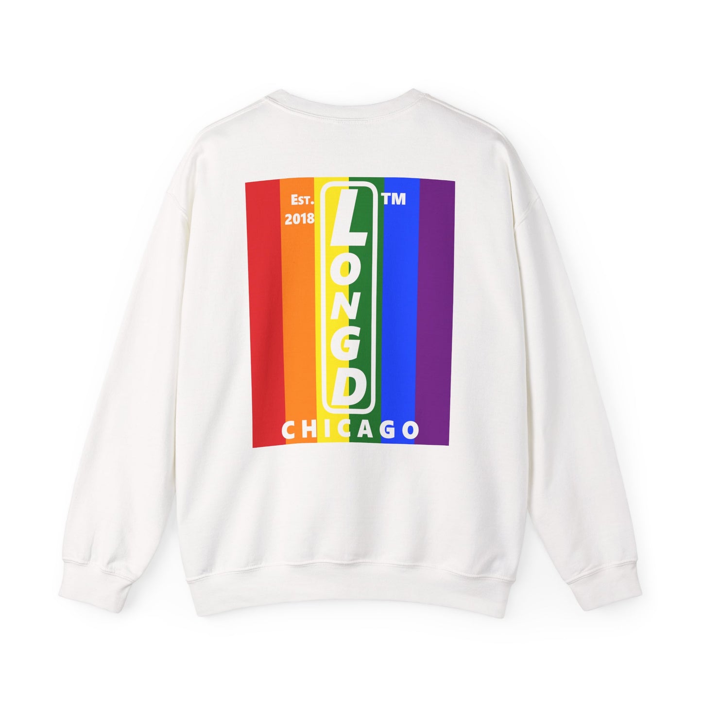 LongD negative flag single-breasted front-back Chicago upright logo crewneck sweatshirt (Pride colors)