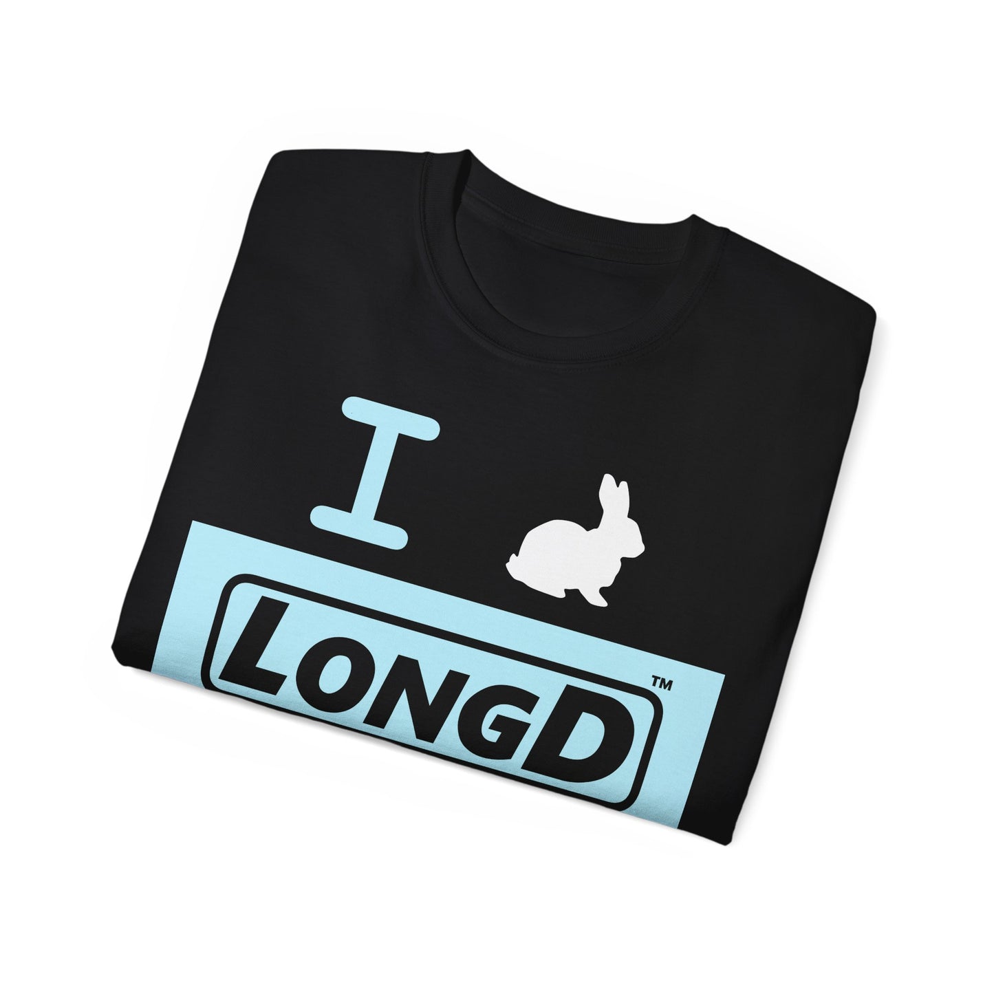 I Bunny LongD® Logo Cotton Tee Easter pastel blue negative text (white Easter Bunny)