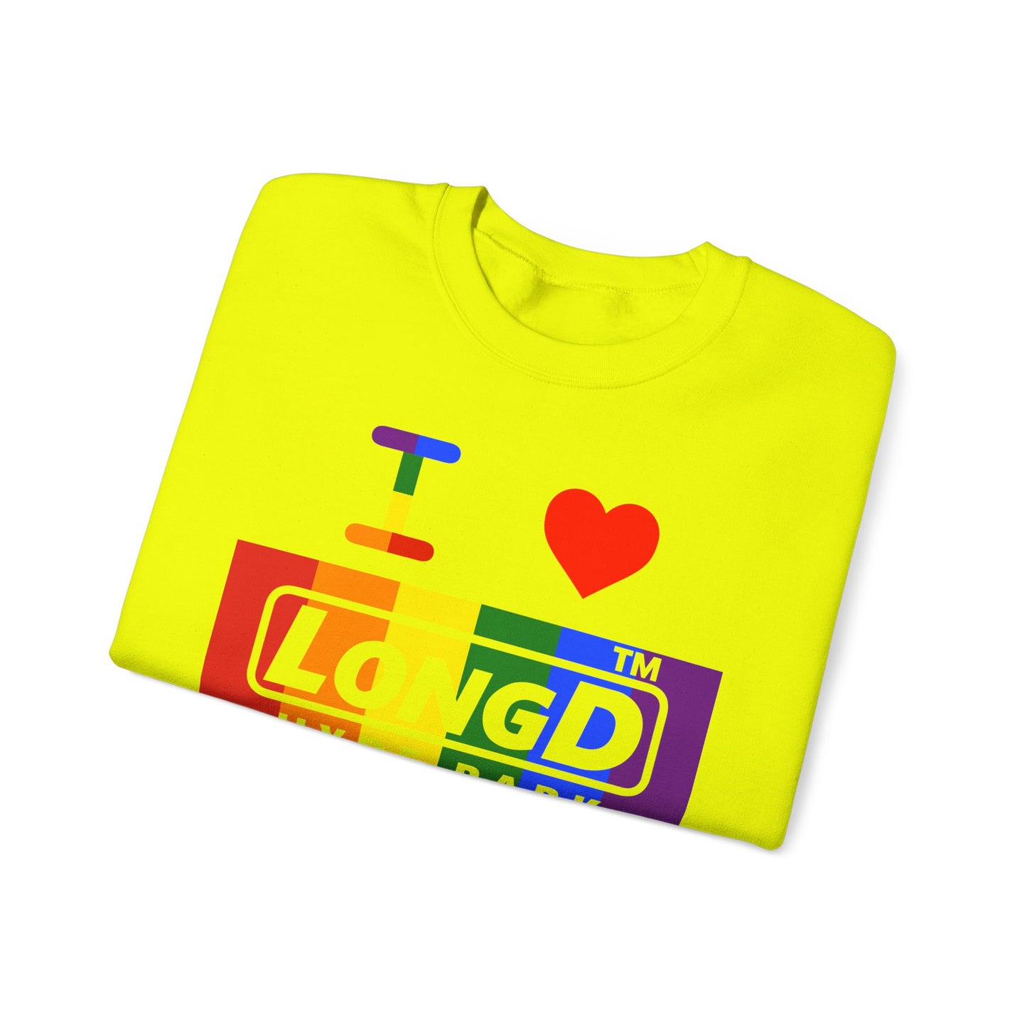 I Luv LongD negative vertical striped Hyde Park logo crewneck sweatshirt (Pride colors)
