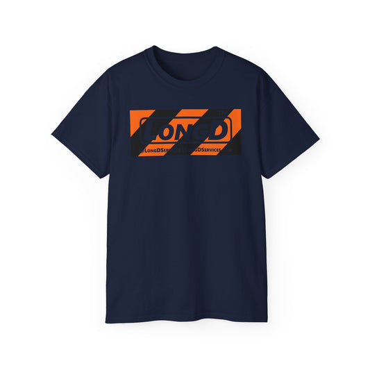 LongD Tag-domain negative original diagonal 6-striped front-back logo (Halloween colors) cotton tee