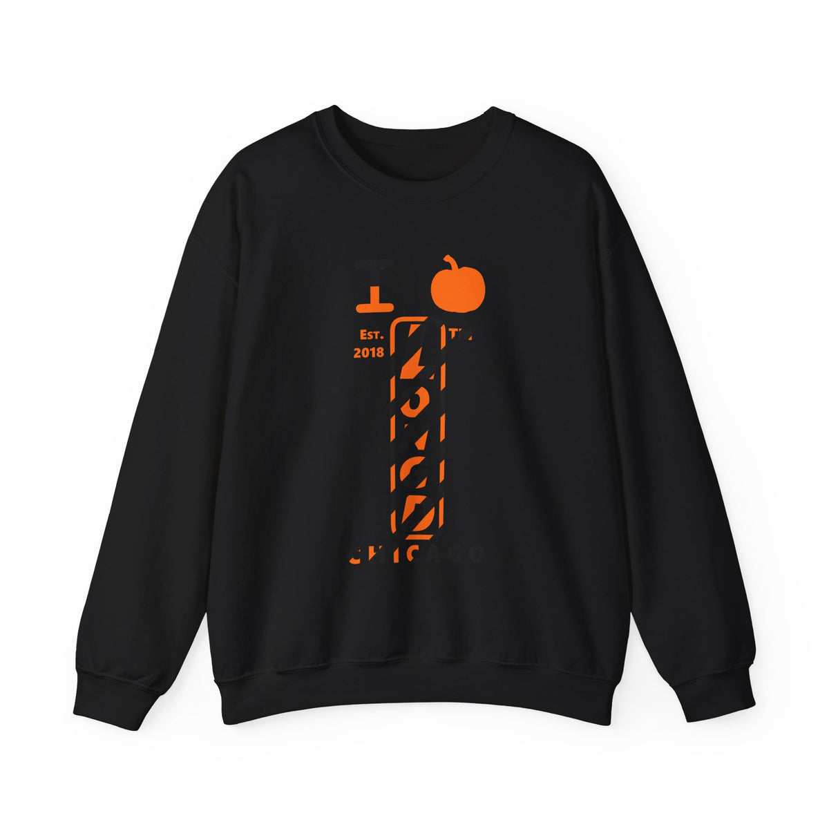 I pumpkin LongD Chicago positive upright pixel-weighted 12-striped logo crewneck sweatshirt