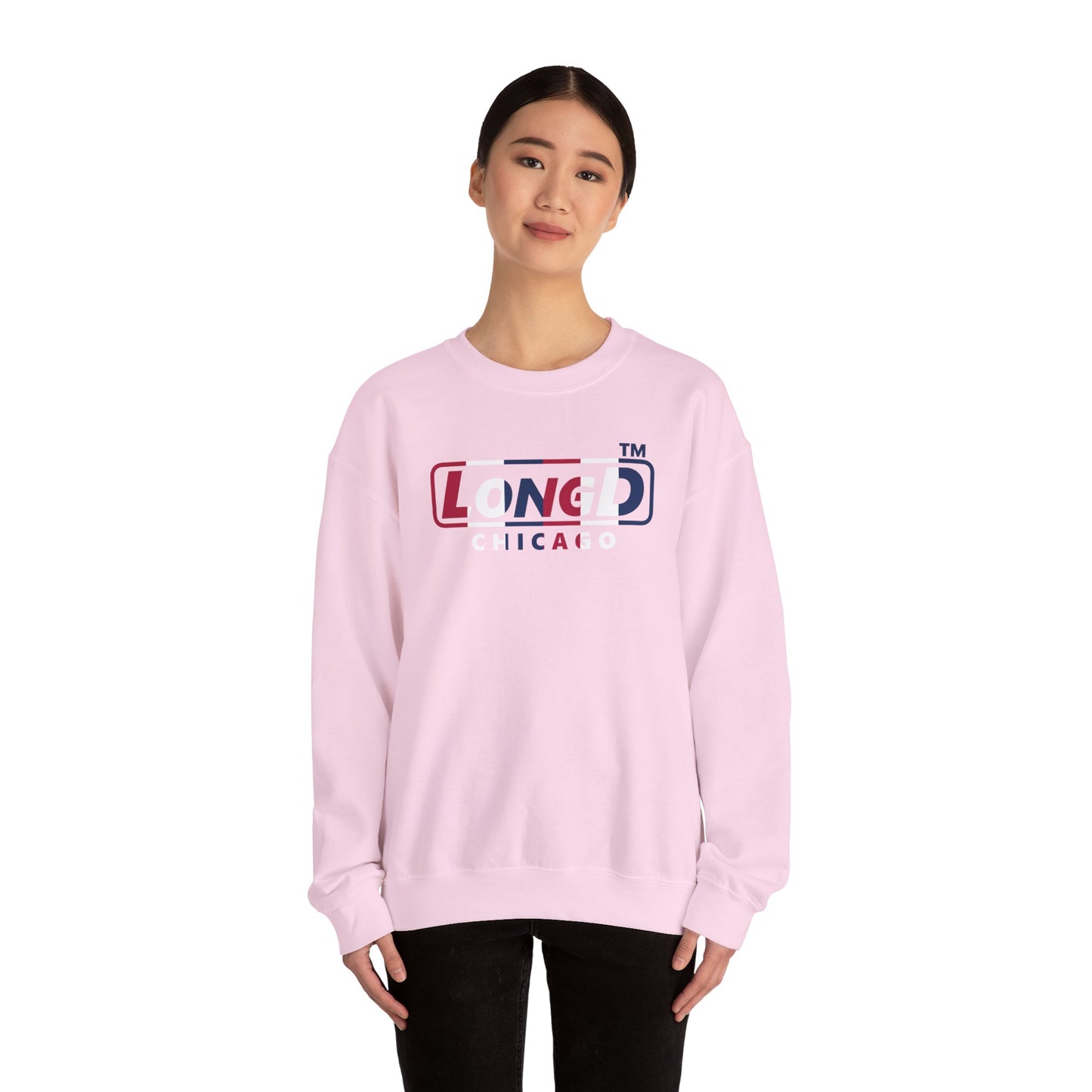 LongD positive vertical 6-striped Chicago logo crewneck sweatshirt (patriotic colors)