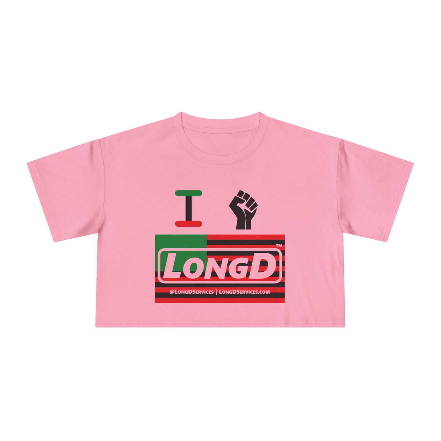 I Fist LongD Logo Women's Crop Tee (Black fist and Juneteenth negative flag logo)