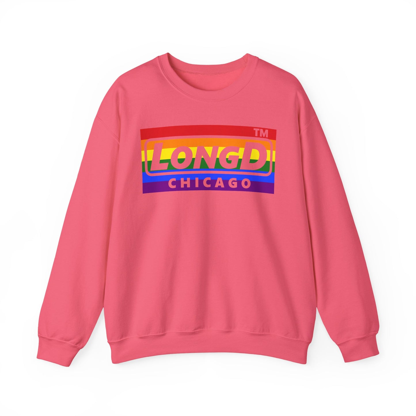 LongD negative horizontal striped Chicago logo crewneck sweatshirt (Pride colors)