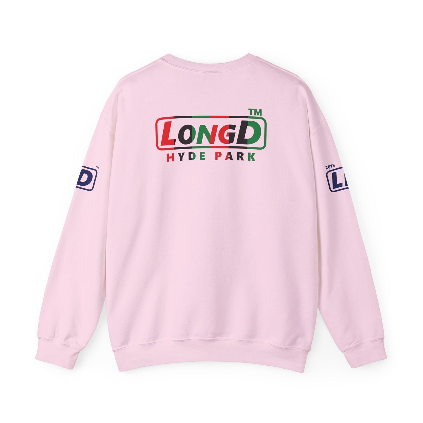 I fist LongD positive vertical 6-striped 4-print Hyde Park logo crewneck sweatshirt