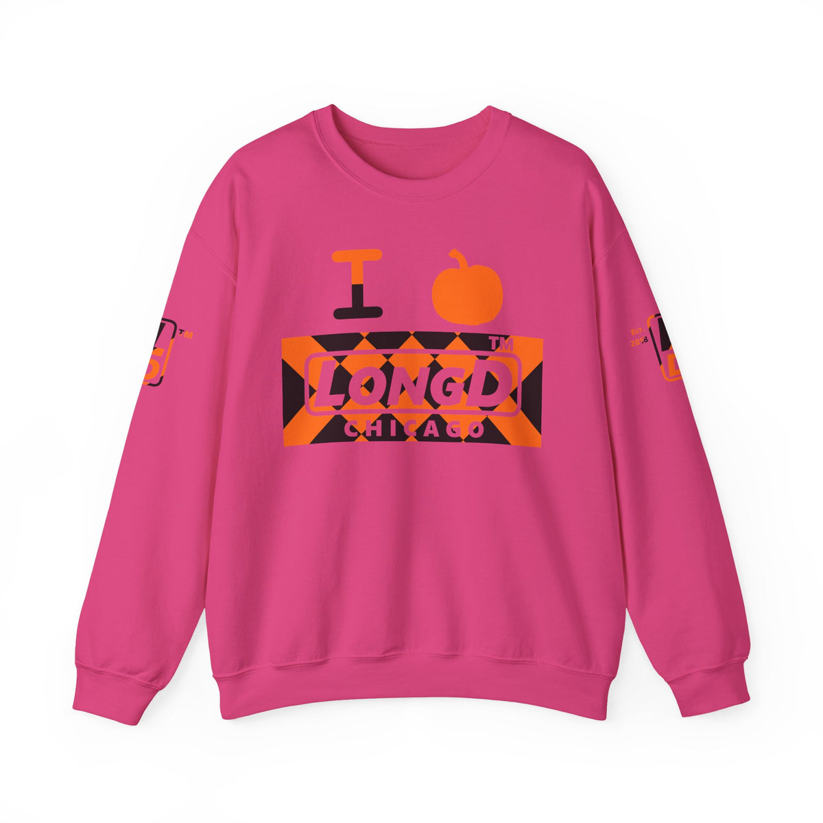 I pumpkin LongD Chicago negative stylized argyle 4-print logo crewneck sweatshirt