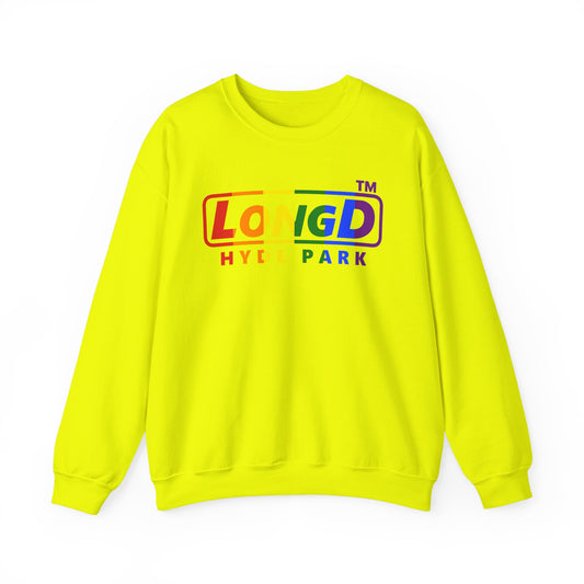 LongD positive vertical striped Hyde Park logo crewneck sweatshirt (Pride colors)