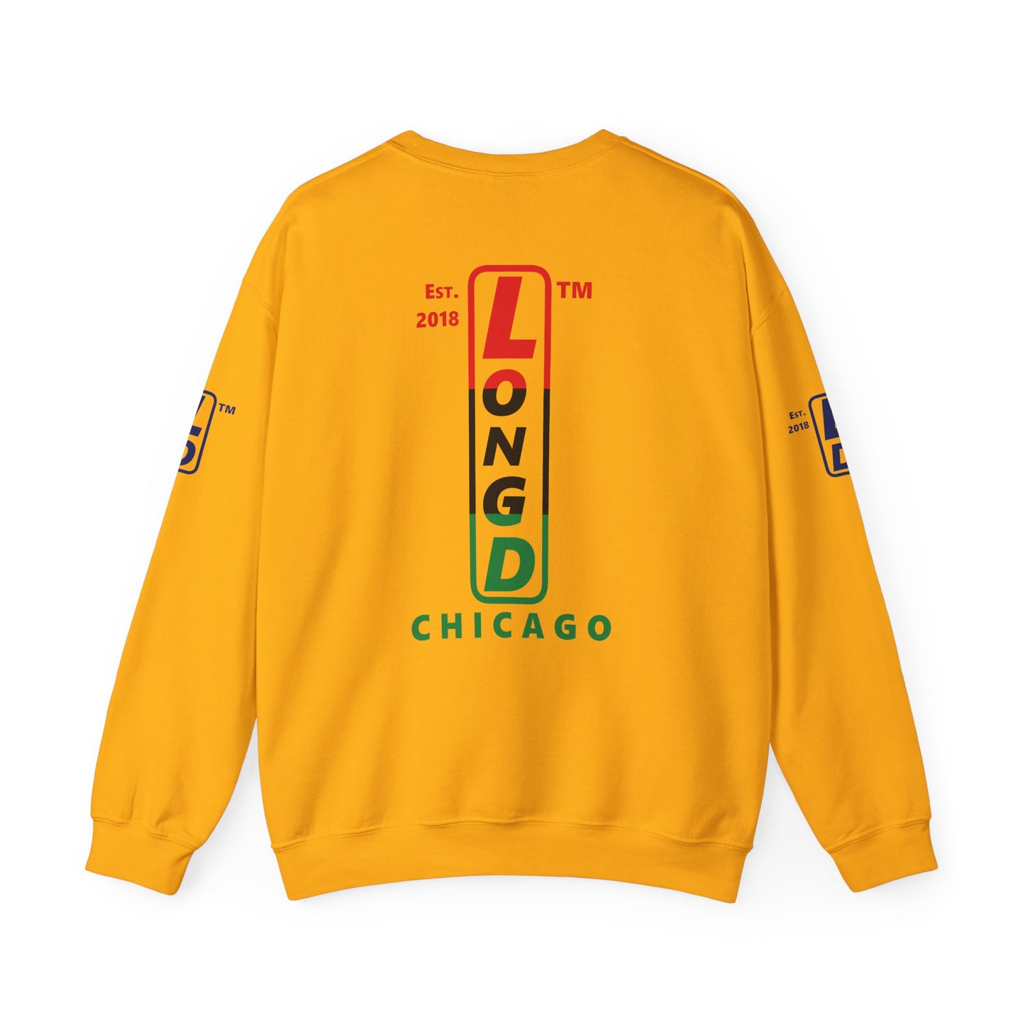 LongD positive horizontal 3-striped Chicago 4-print upright logo crewneck sweatshirt (Juneteenth colors)