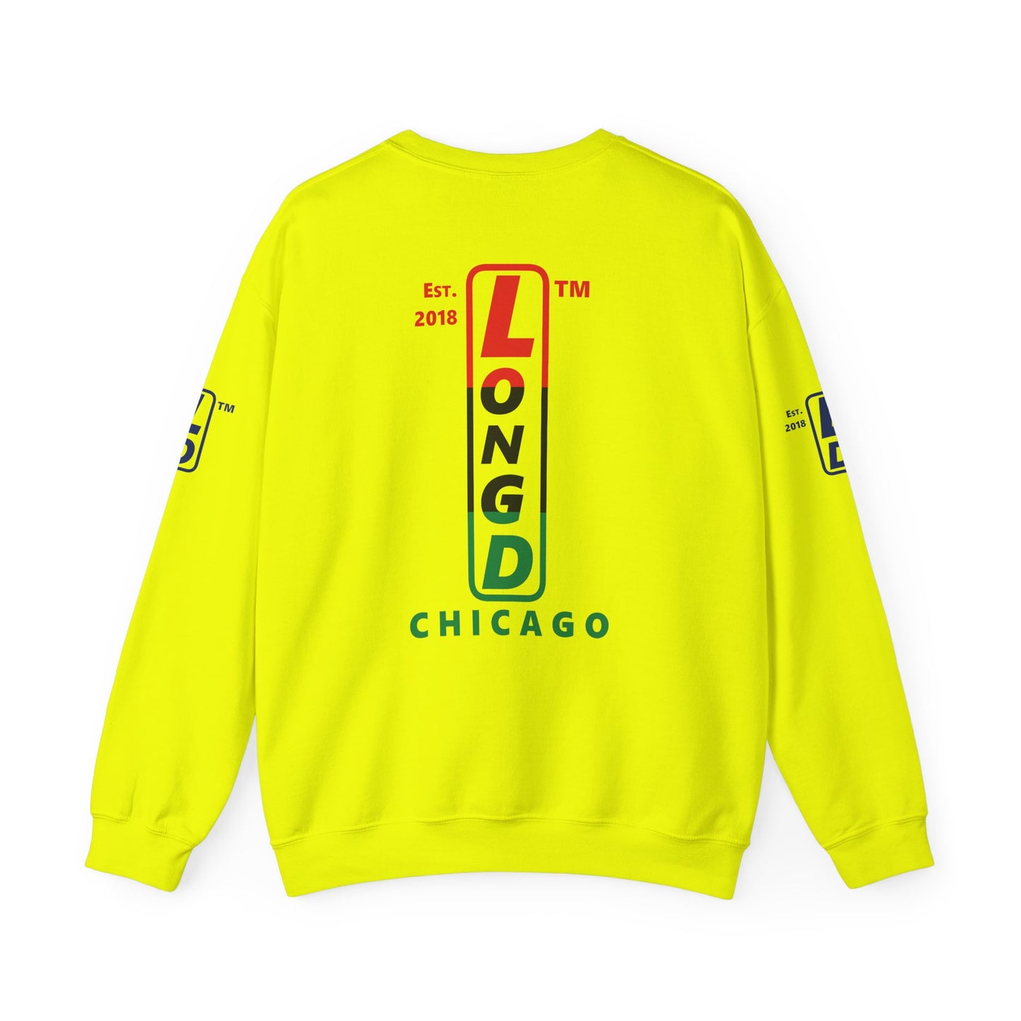 I Fist LongD positive horizontal 6-striped Chicago upright 4-print logo crewneck sweatshirt
