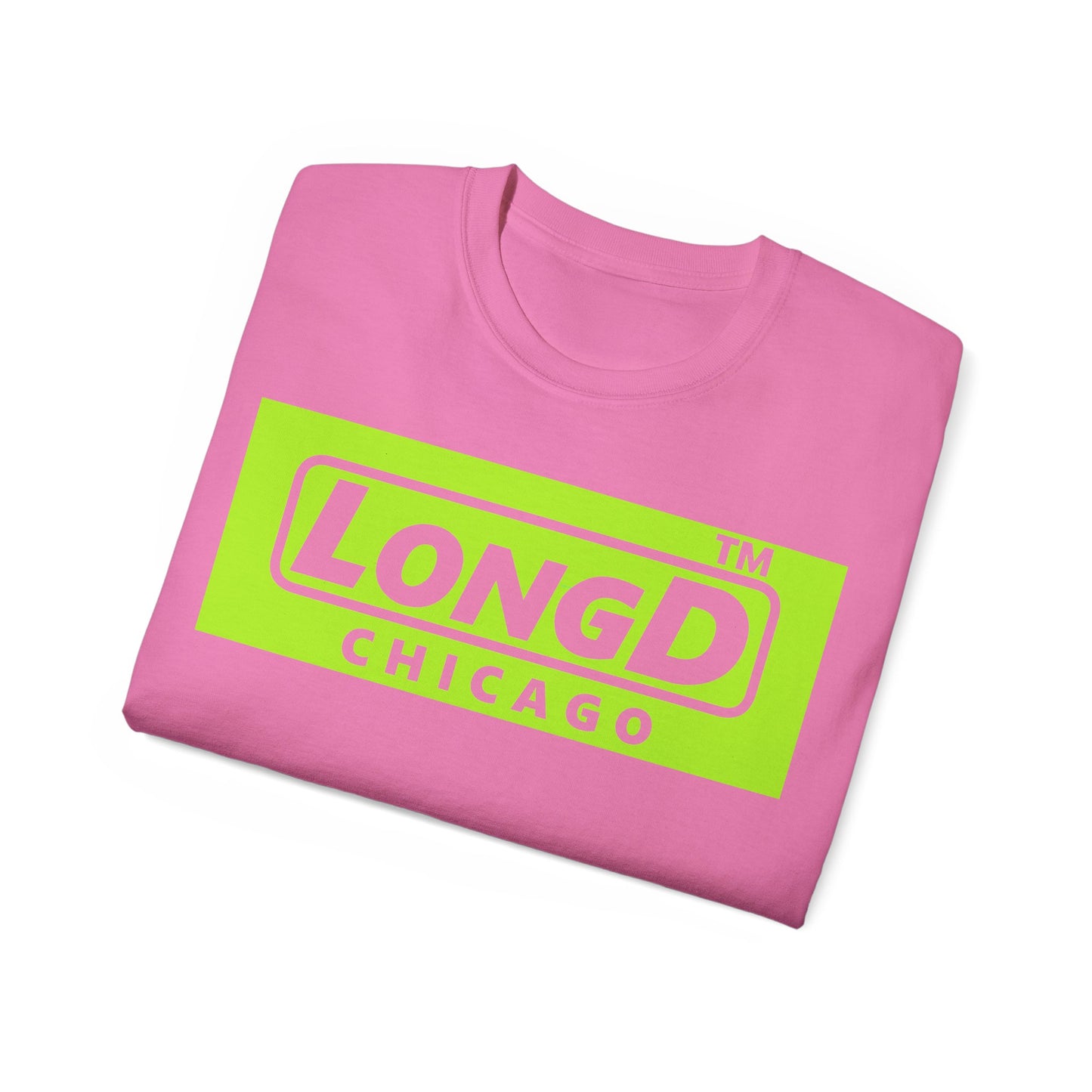 LongD® negative lime green Chicago Logo Cotton Tee