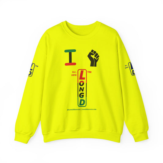 I Fist LongD positive horizontal 3-striped tag-domain upright 4-print logo crewneck sweatshirt