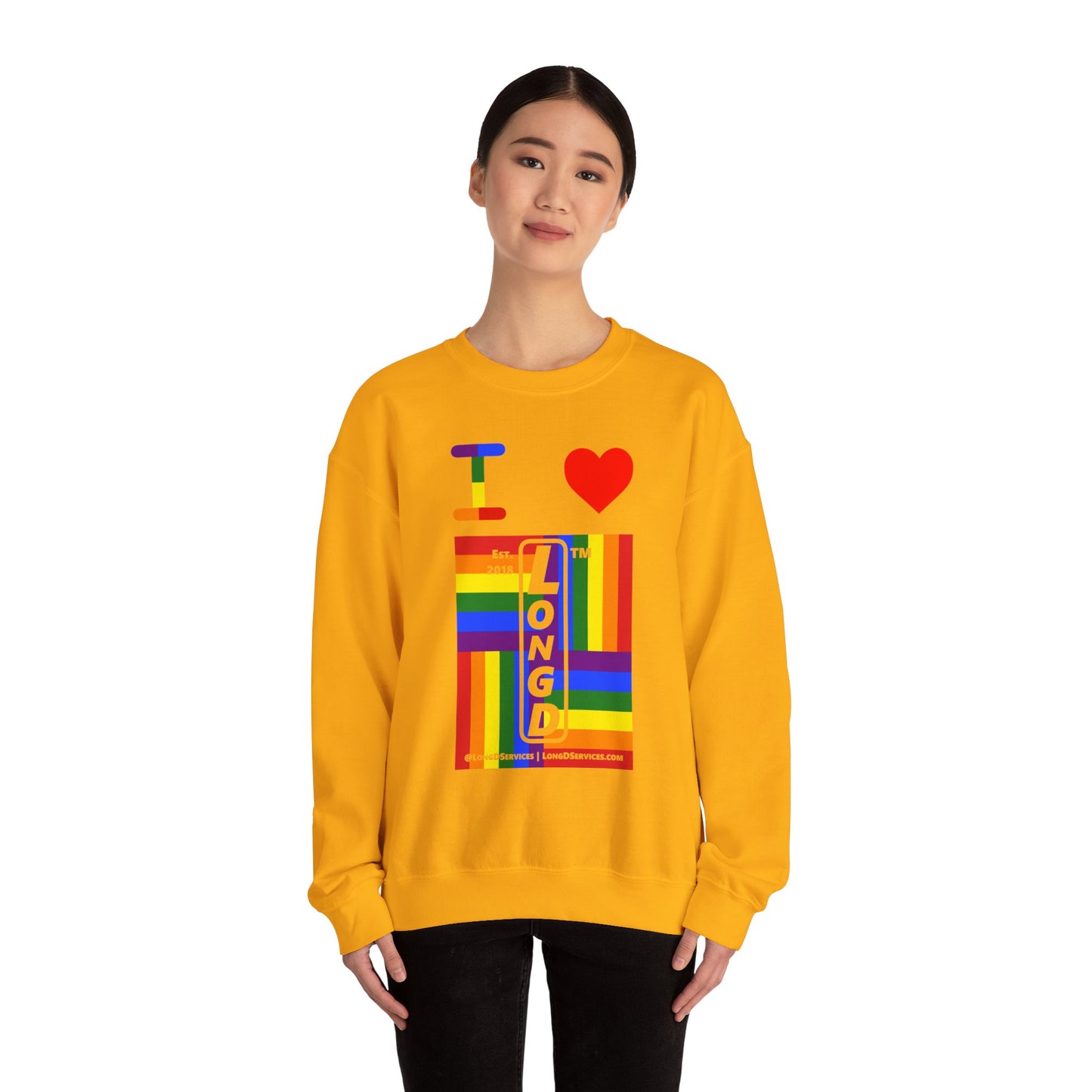 I Luv LongD negative windmill tag-domain upright front-back logo crewneck sweatshirt