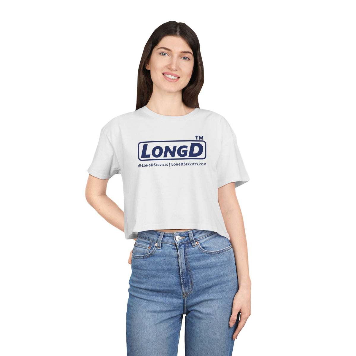 LongD Tag-domain positive official basic logo crop tee