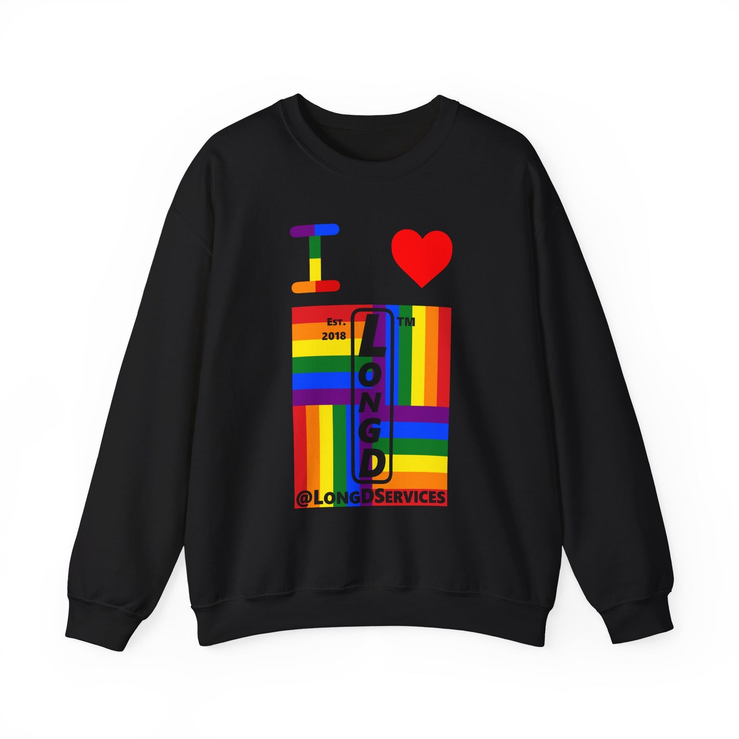 I Luv LongD negative windmill tag upright front-back logo crewneck sweatshirt
