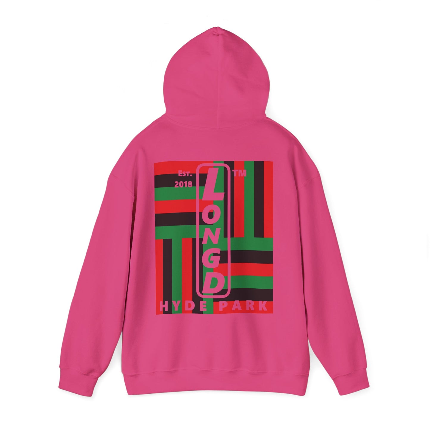 LongD single-breasted negative windmill front-back upright Hyde Park logo hoodie (Juneteenth colors)