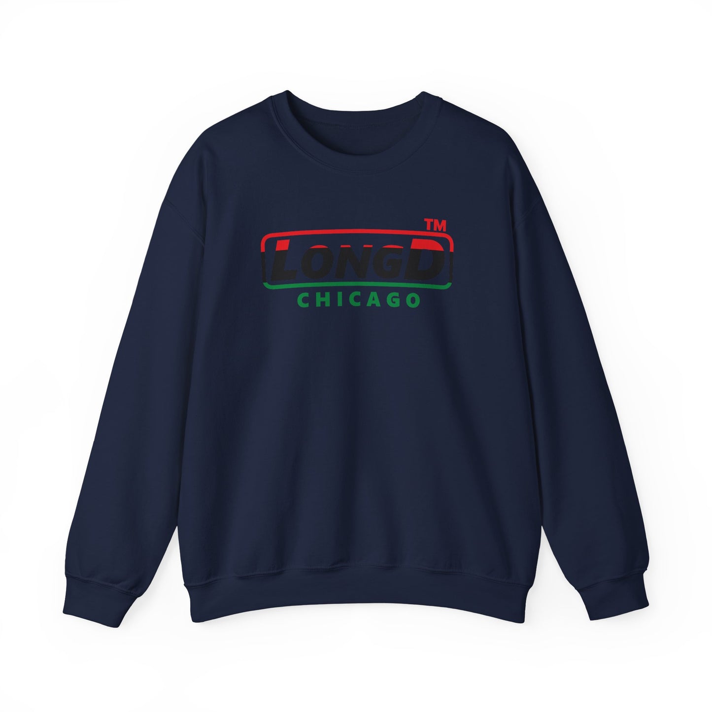 LongD positive horizontal 3-striped Chicago logo crewneck sweatshirt (Juneteenth colors)