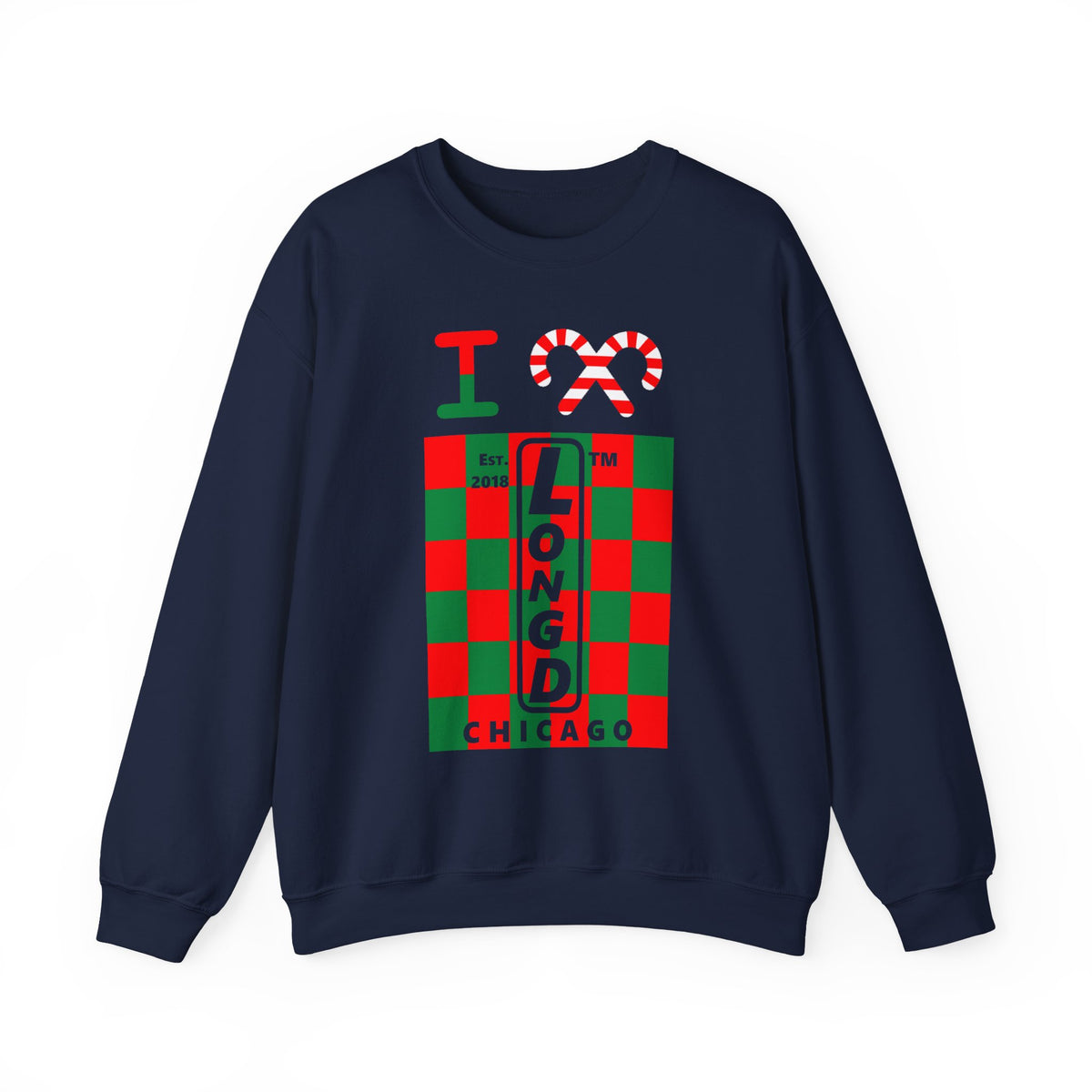I candy cane LongD Chicago negative upright checkered logo crewneck sweatshirt
