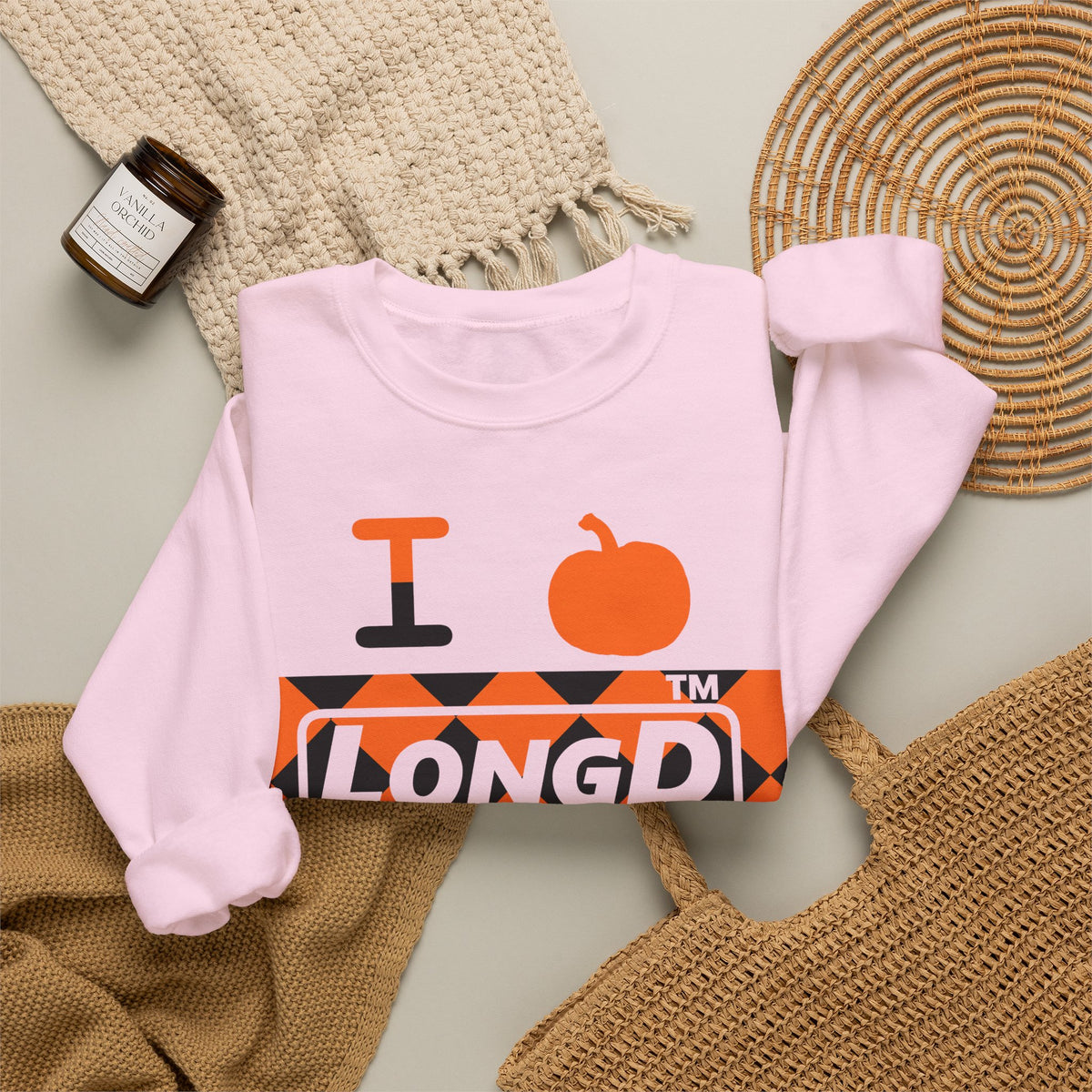 I pumpkin LongD Chicago negative argyle logo crewneck sweatshirt