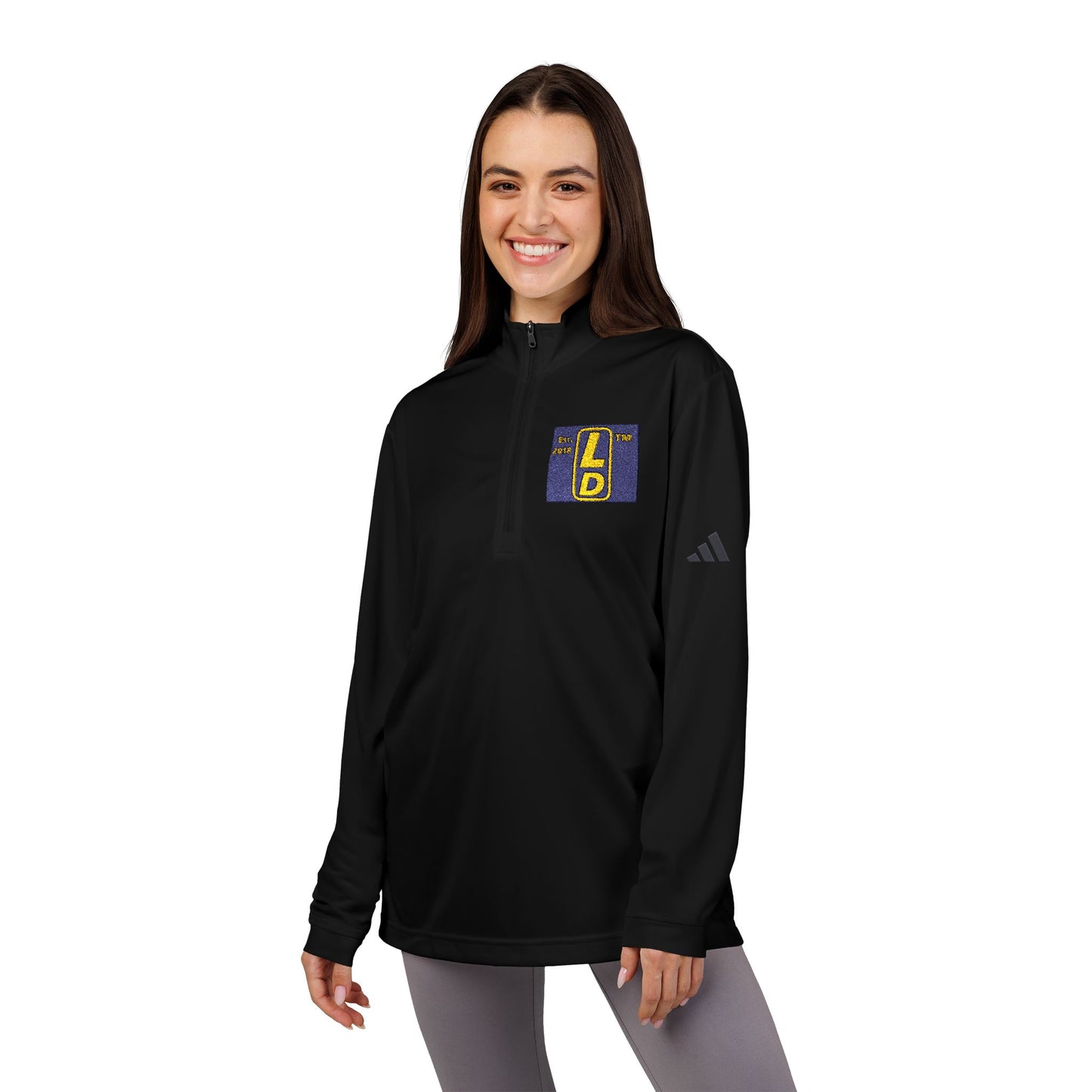 Embroidered adidas® Quarter-Zip pullover official reverse logo upright initials