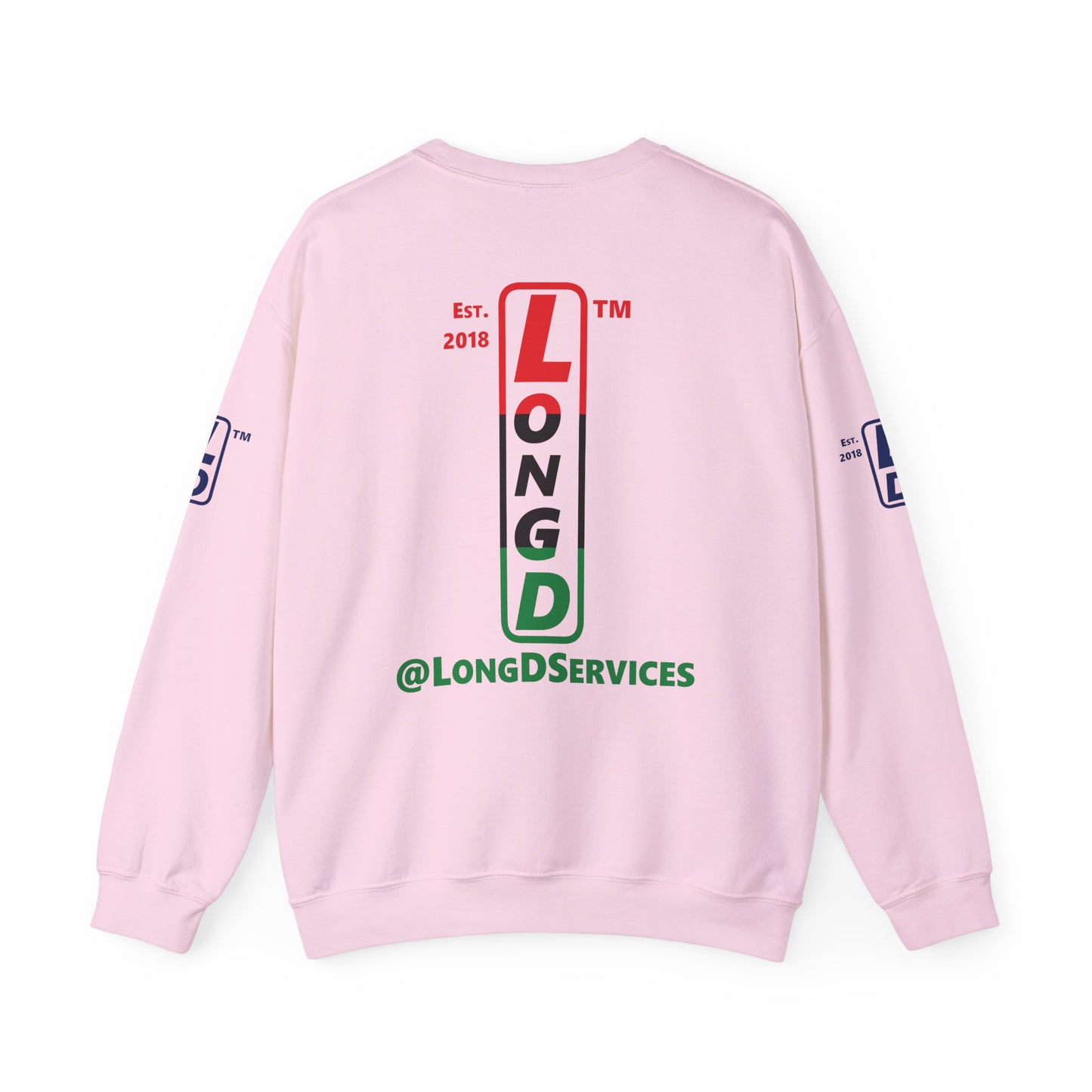 I Fist LongD positive horizontal 3-striped tag upright 4-print logo crewneck sweatshirt