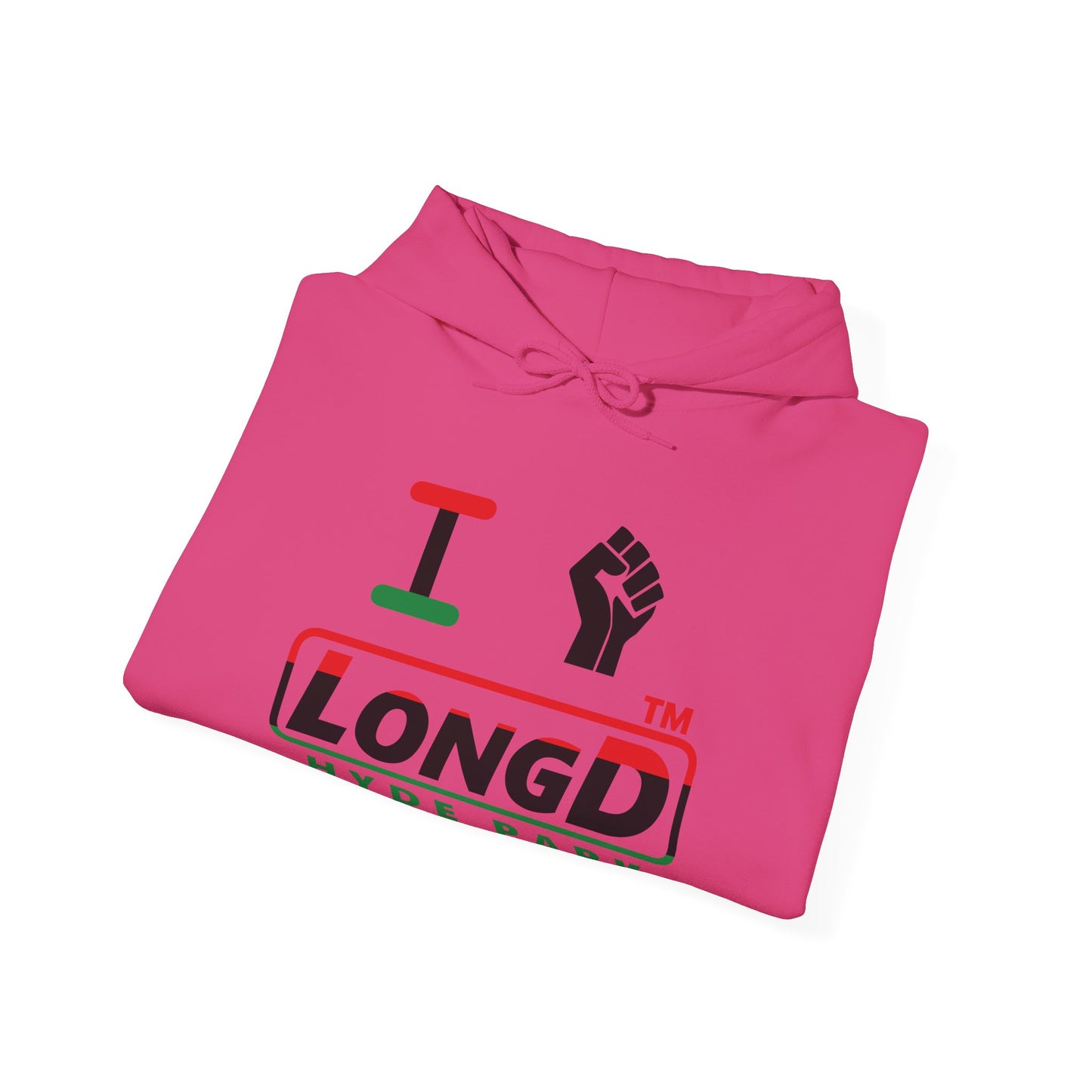 I fist LongD® positive horizontal 3-striped Hyde Park logo Hoodie (Juneteenth colors)