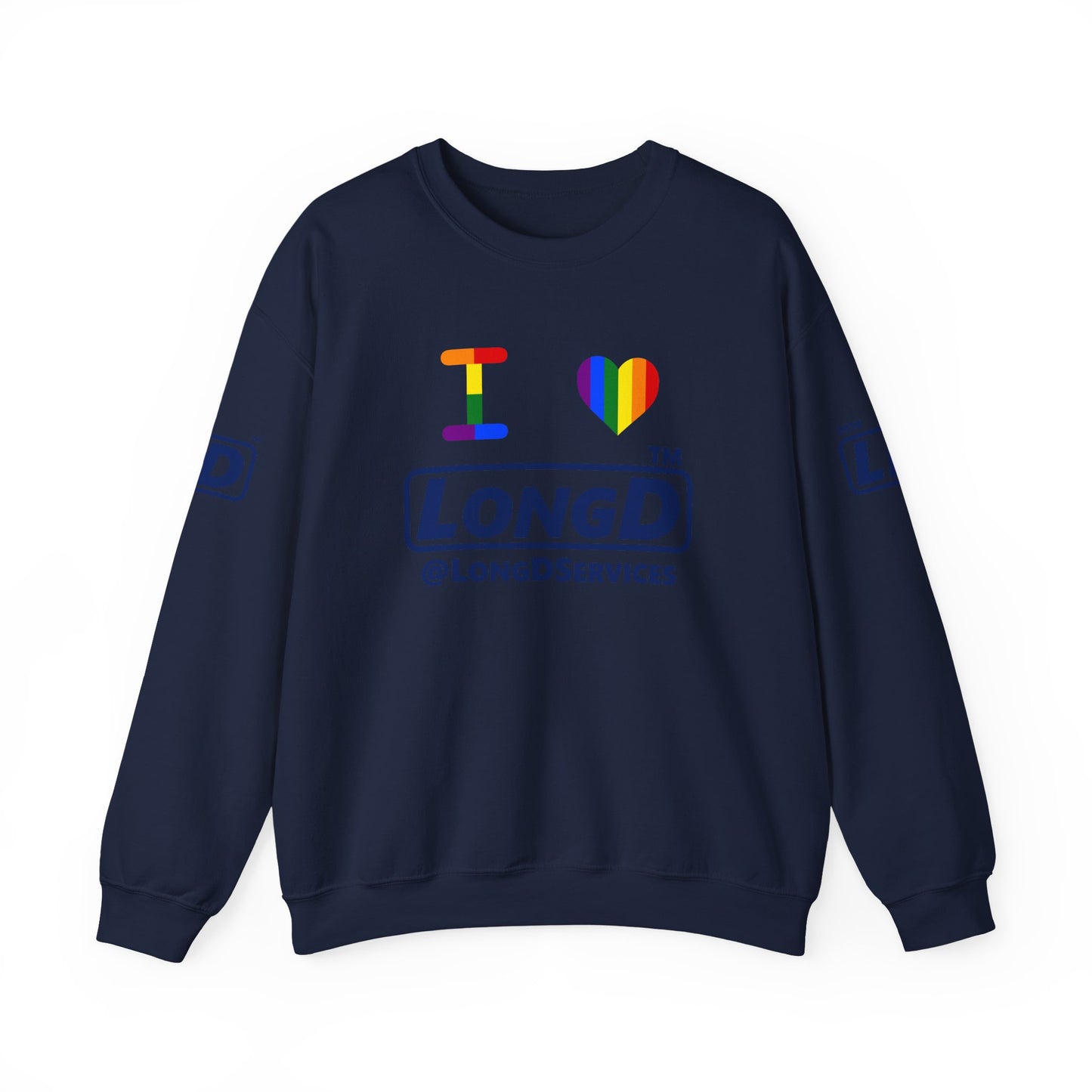I Luv LongD official basic 4-print tag logo crewneck sweatshirt with Pride heart