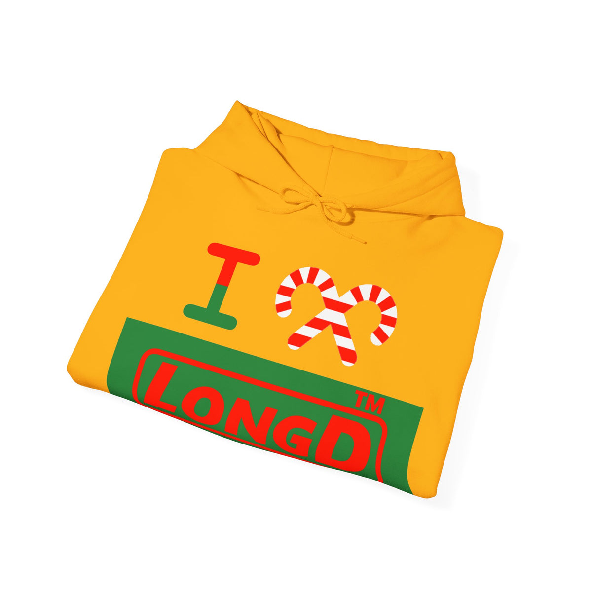 I candy cane LongD Tag logo positive red on negative green hoodie