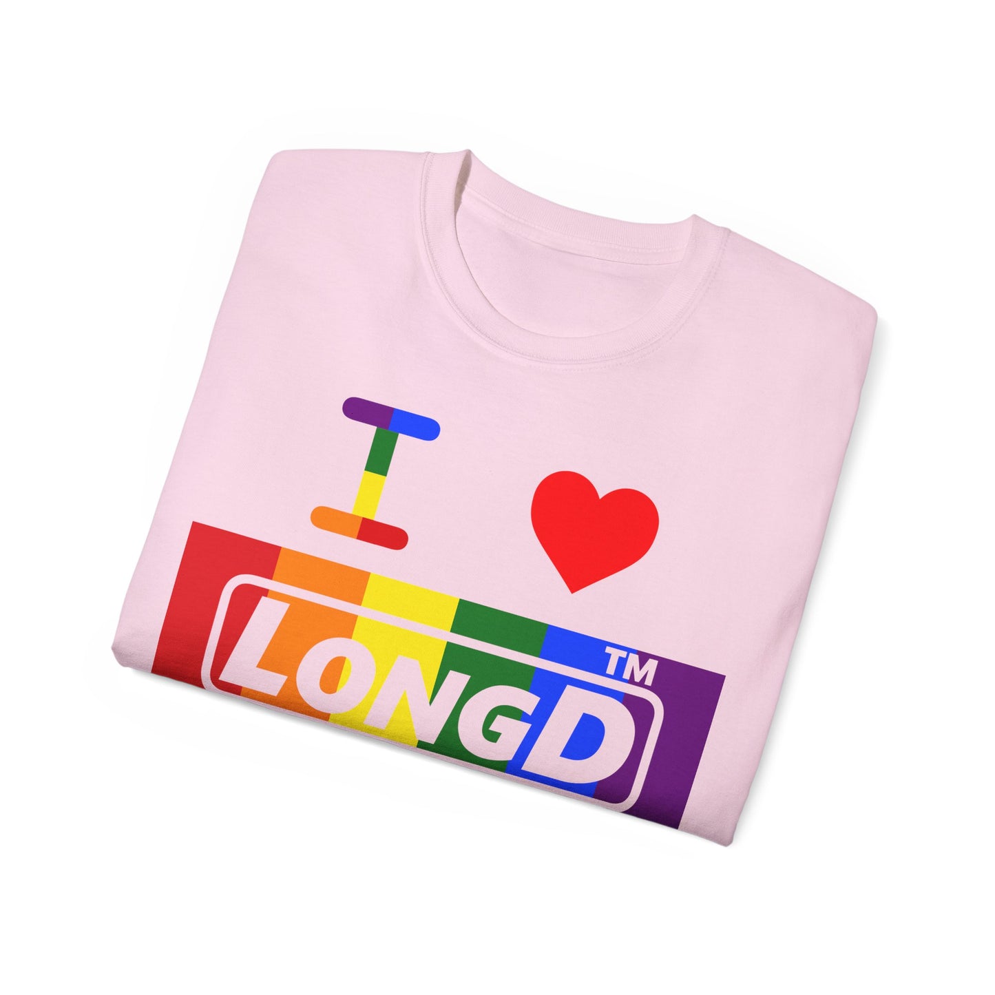 I Luv LongD negative vertical striped Chicago logo cotton tee (Pride colors)