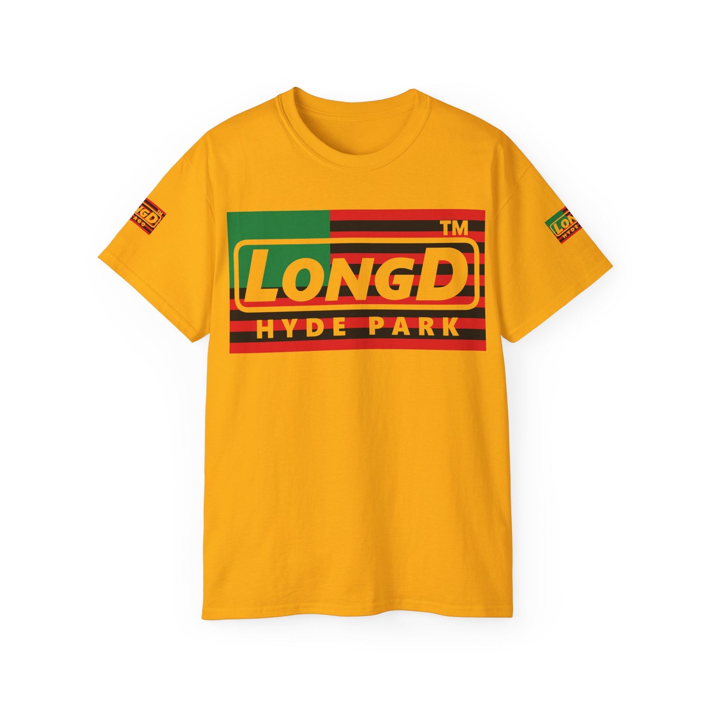 LongD negative flag Hyde Park logo 4-print cotton tee (Juneteenth colors)