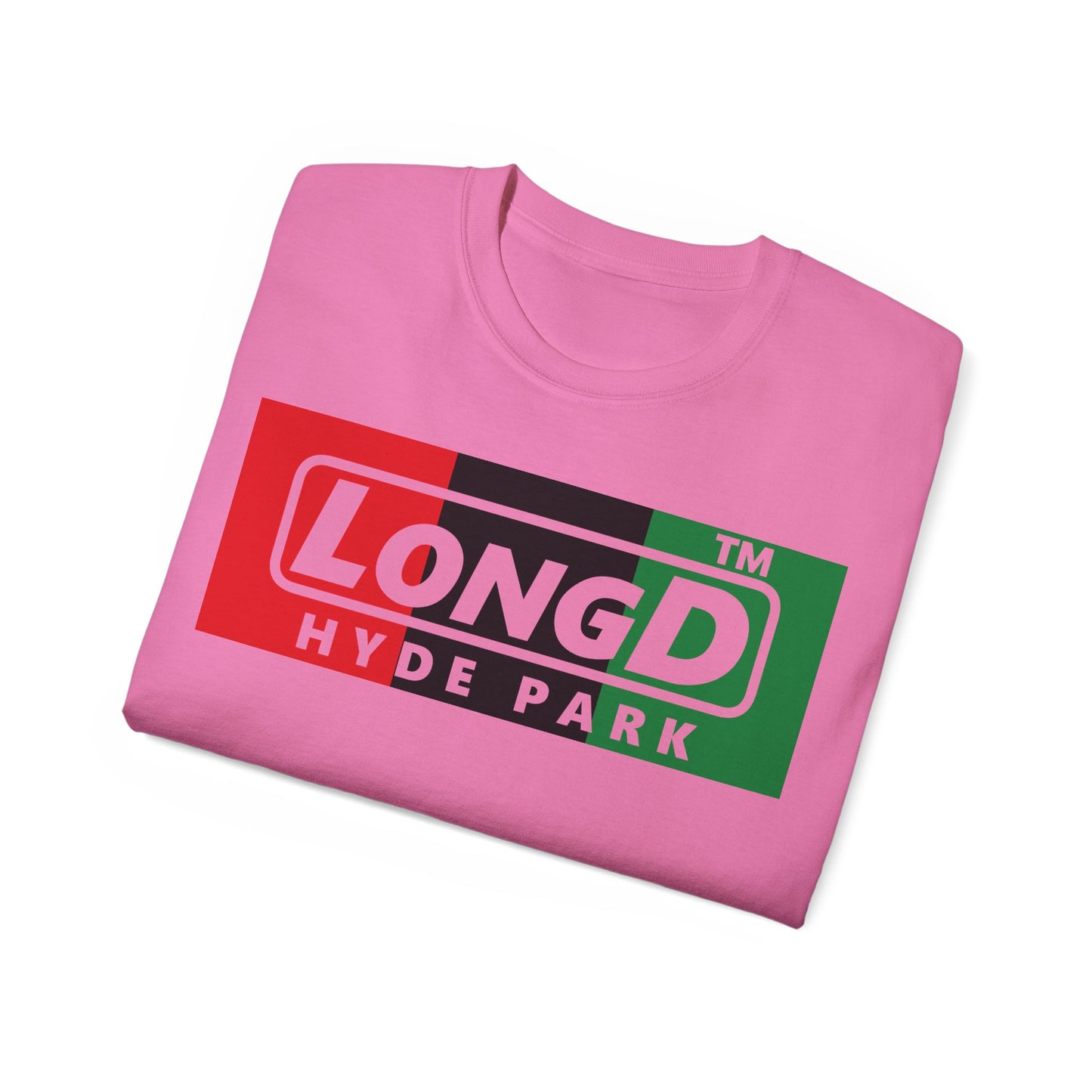 LongD negative vertical 3-striped Hyde Park logo cotton tee (Juneteenth colors)