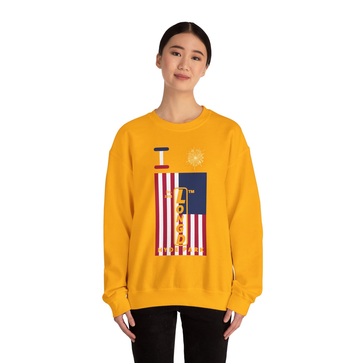 I Burst LongD negative cropped flag Hyde Park upright logo crewneck sweatshirt