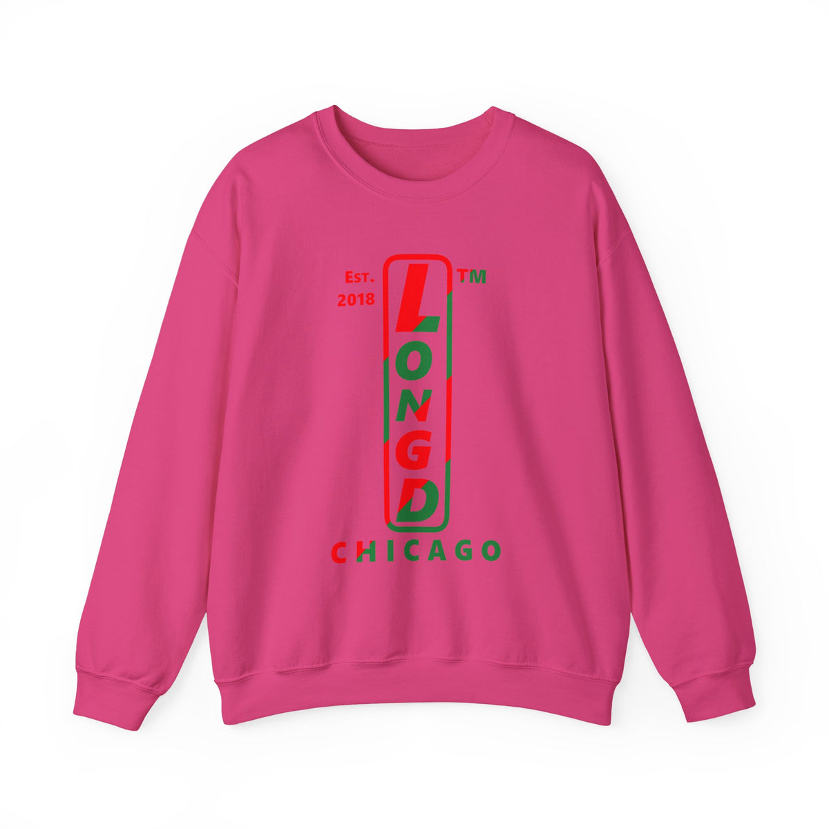 LongD Chicago positive upright pixel-weighted 4-striped logo (Xmas colors) crewneck sweatshirt