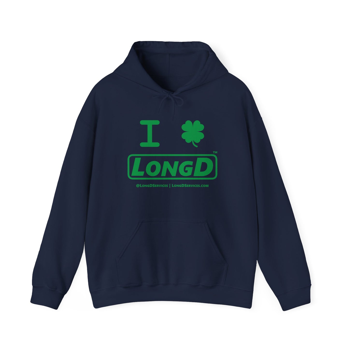 I Clover LongD® Logo Hoodie (St. Patrick's Day green text)