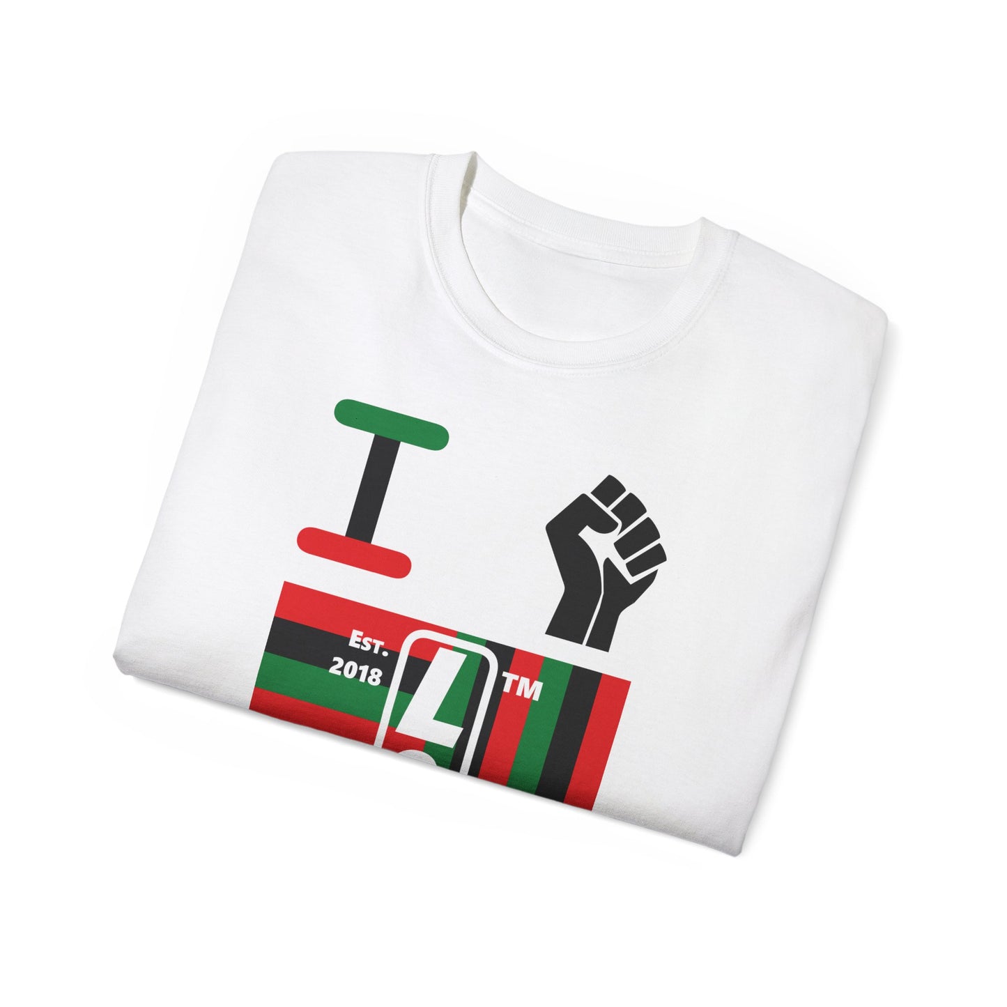 I fist LongD Cotton Tee negative windmill Hyde Park upright logo (Juneteenth colors)