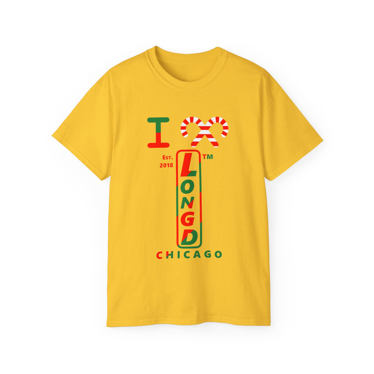 I candy cane LongD Chicago positive upright pixel-weighted 4-striped logo cotton tee