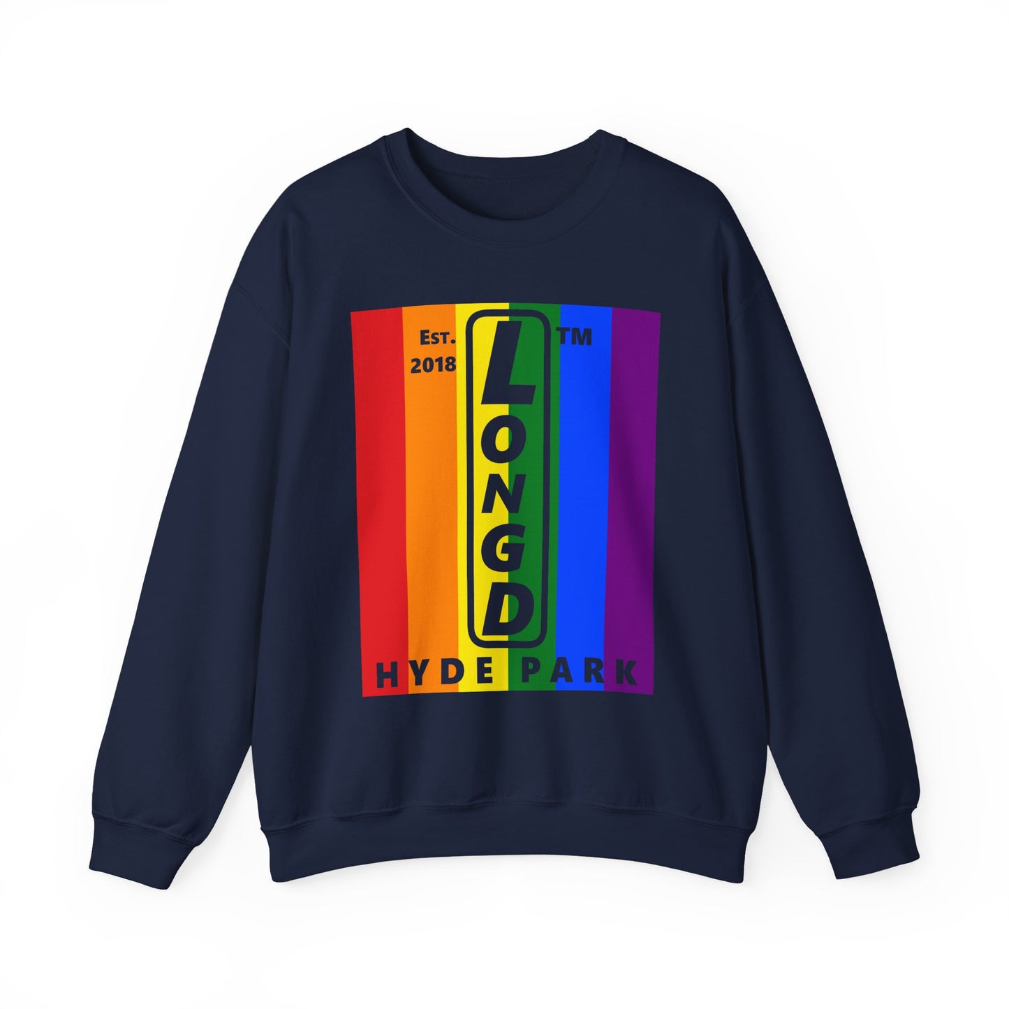 LongD negative cropped flag Hyde Park upright logo crewneck sweatshirt (Pride colors)