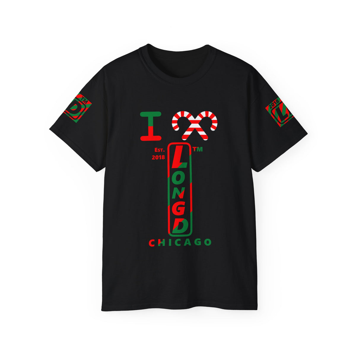 I candy cane LongD Chicago positive upright pixel-weighted 4-striped 4-print logo cotton tee