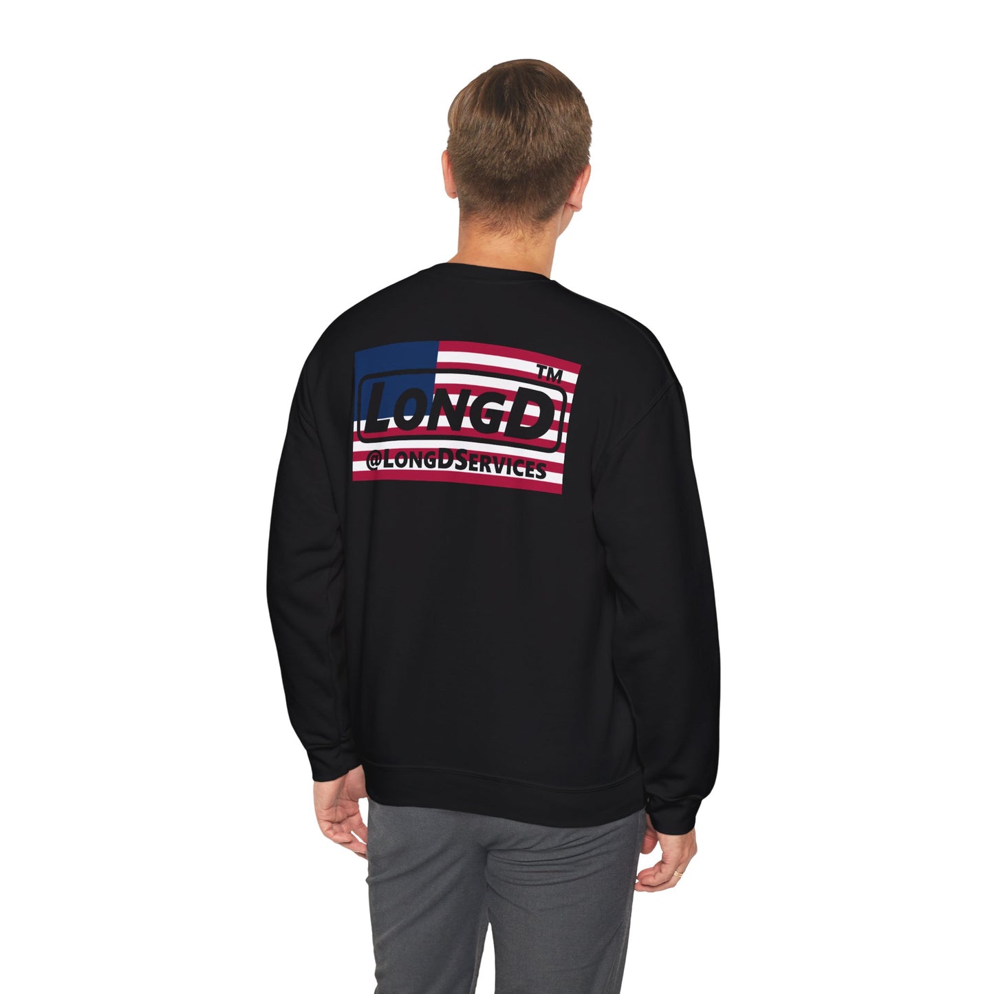 LongD negative flag front-back Hyde Park logo crewneck sweatshirt (patriotic colors)