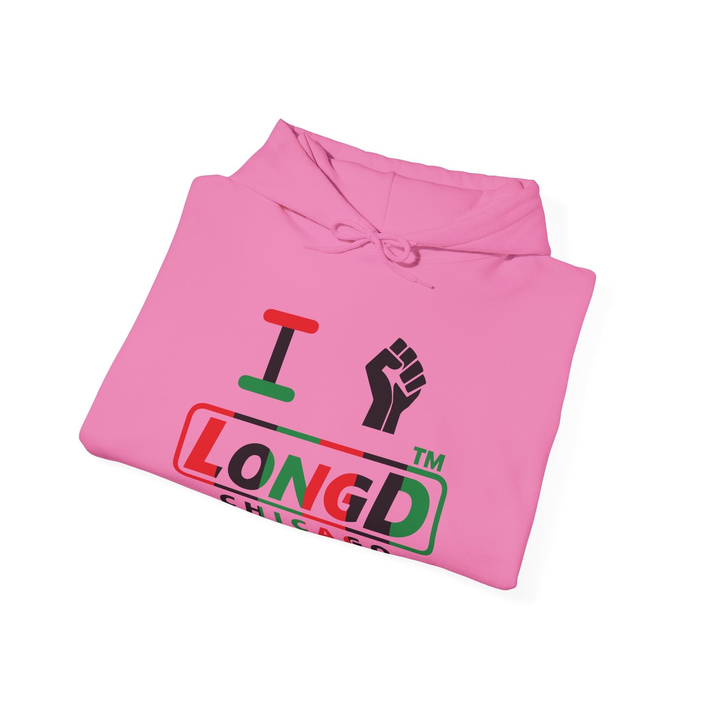 I fist LongD® positive vertical 6-striped Chicago logo Hoodie (Juneteenth colors)