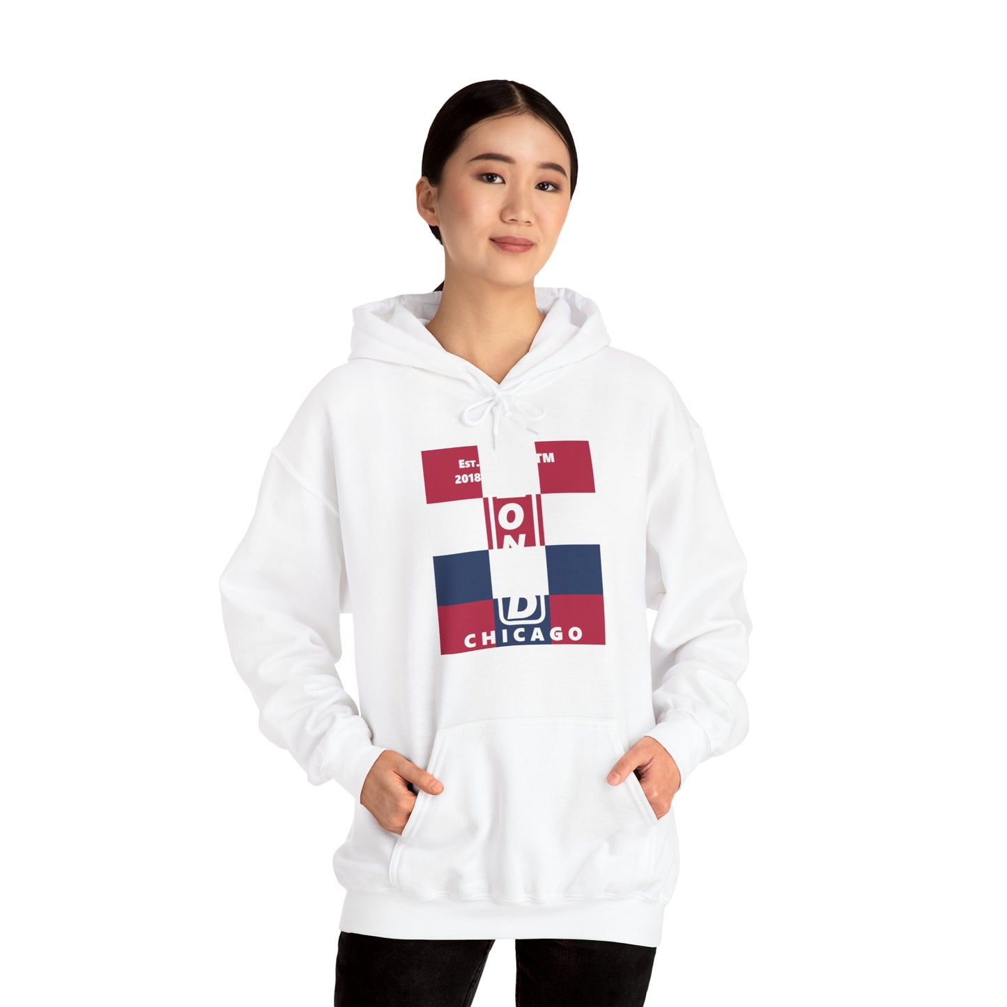 LongD® negative 4x3 upright Chicago logo hoodie