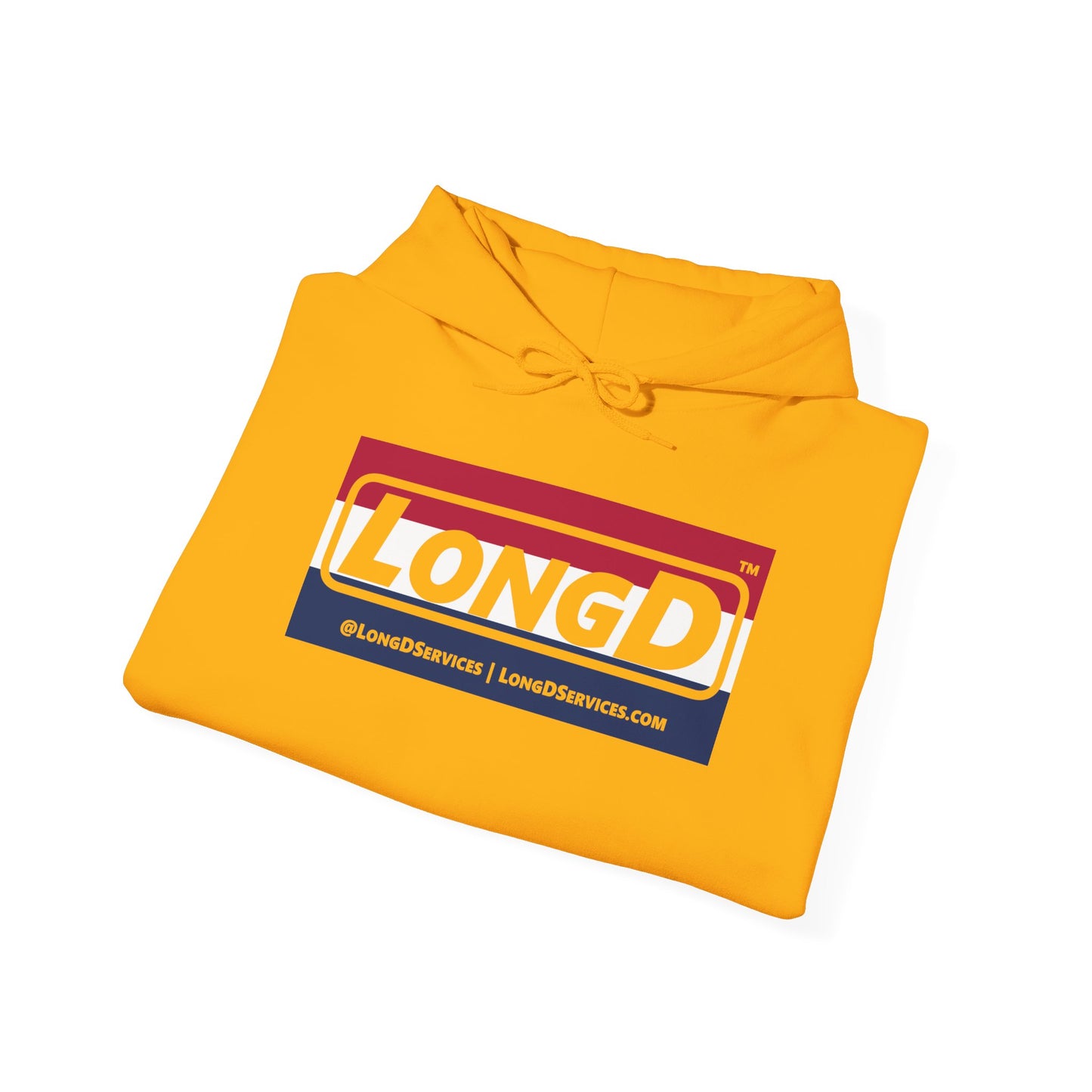 LongD® Logo Hoodie red, white and blue negative striped thirds