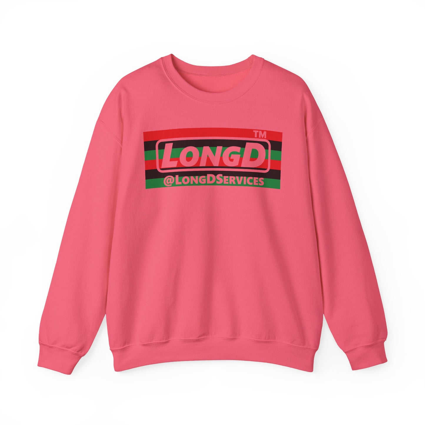 LongD negative horizontal 6-striped Chicago logo crewneck sweatshirt (Juneteenth colors)