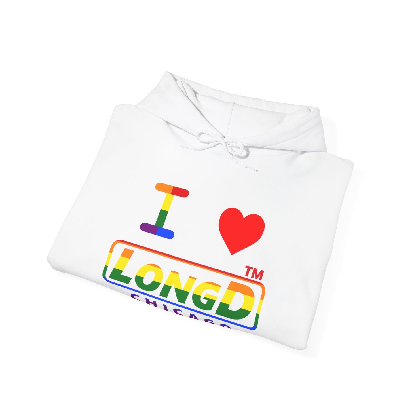 I Luv LongD® positive horizontal striped Chicago logo hoodie (Pride colors)